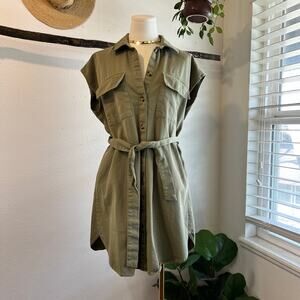 Vila Vitilo Belt Green Cotton Button Front Tie Waist Summer Dress Size Small